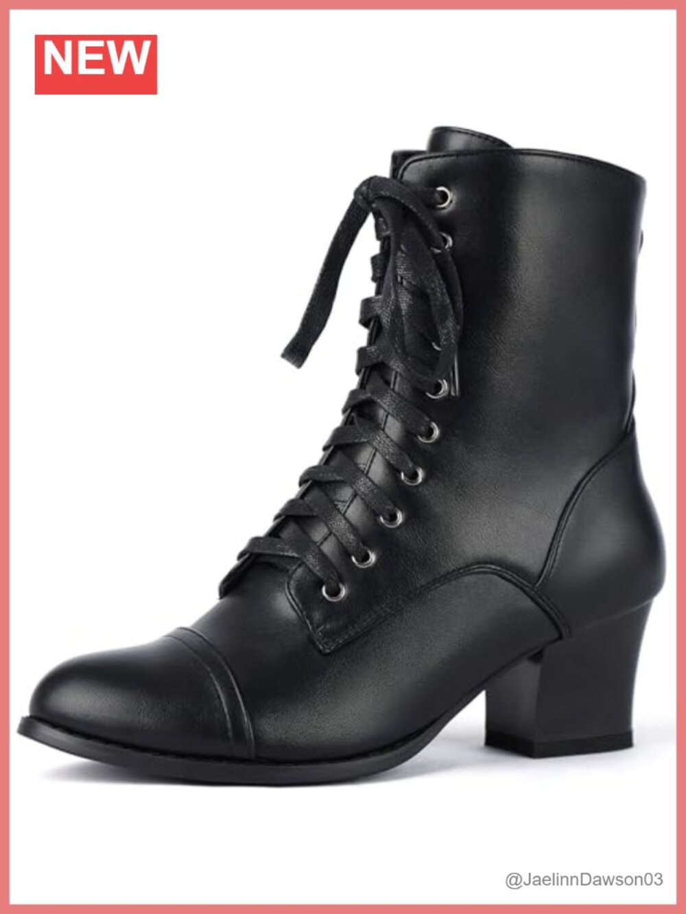 Victorian Lace Up Ankle Booties Faux Leather Chunky Heel Women's